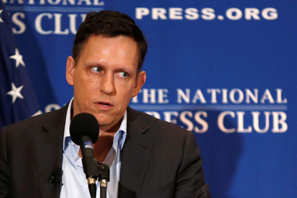 PayPal co founder and Facebook board member Thiel delivers speech on US presidential election at the National Press Club in Washington